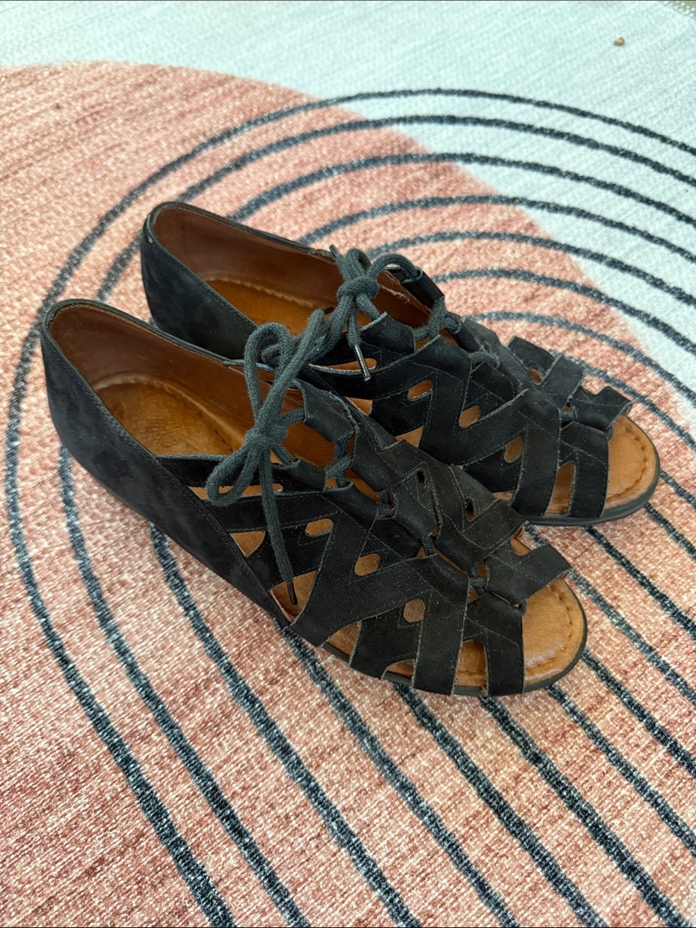 BeautiFeel Black Leather Fisherman Lace Up Sandals EU 37 Comfort Artisan Boho